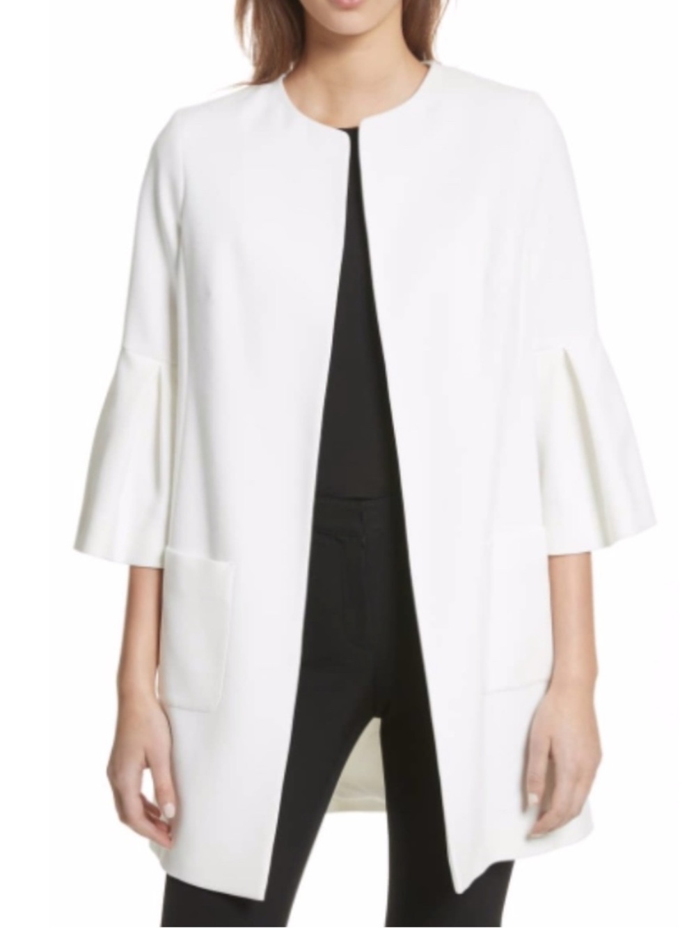 HELENE LONDON Flare Sleeve Open Jacket White L NWOT